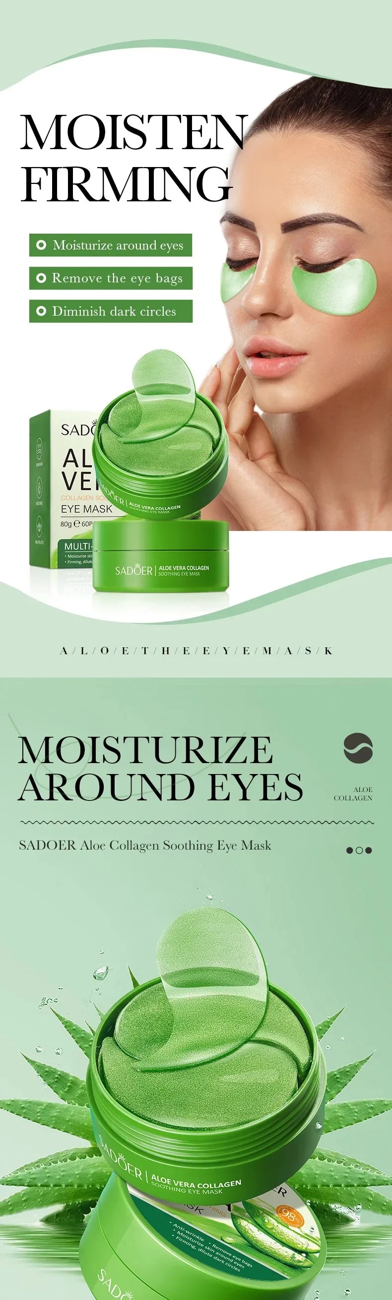 Aloe Vera Collagen Eye Masks – Brighten, Lift & Hydrate (60 Patches)