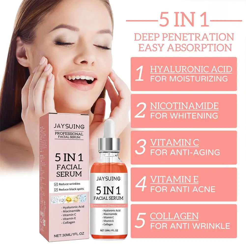 5-in-1 Brightening Face Serum – Vitamin C, Hyaluronic Acid & Collagen (30ml)